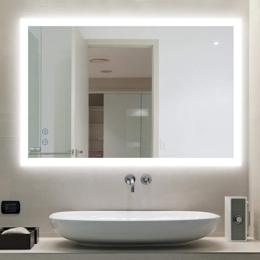 Anti-Fog Rectangular Wall Mounted Mirror with LED Light Over