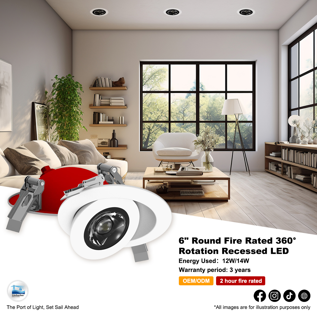 Revolutionize Your Lighting: Introducing the 6″ Round Fire Rated 360° Rotation Recessed LED