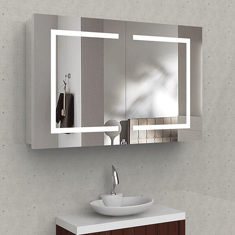 LED Silver Backed Bathroom Illuminated Mirror Cabinet with Lights